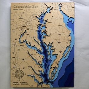 Original Chesapeake Bay 6 Layer Wood Map 3D 11x8.3 Nautical Handmade By Seller